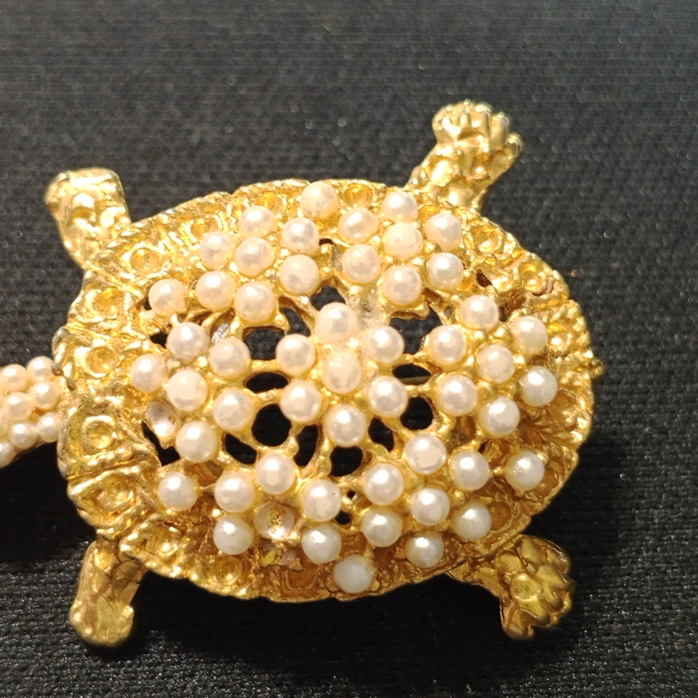 Vintage Gold and Pearl Turtle Brooch